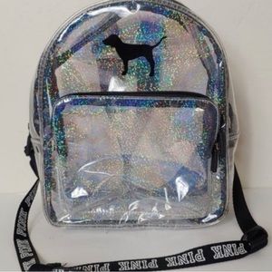 PINK/VS Clear Holographic Sparkle Mini Backpack